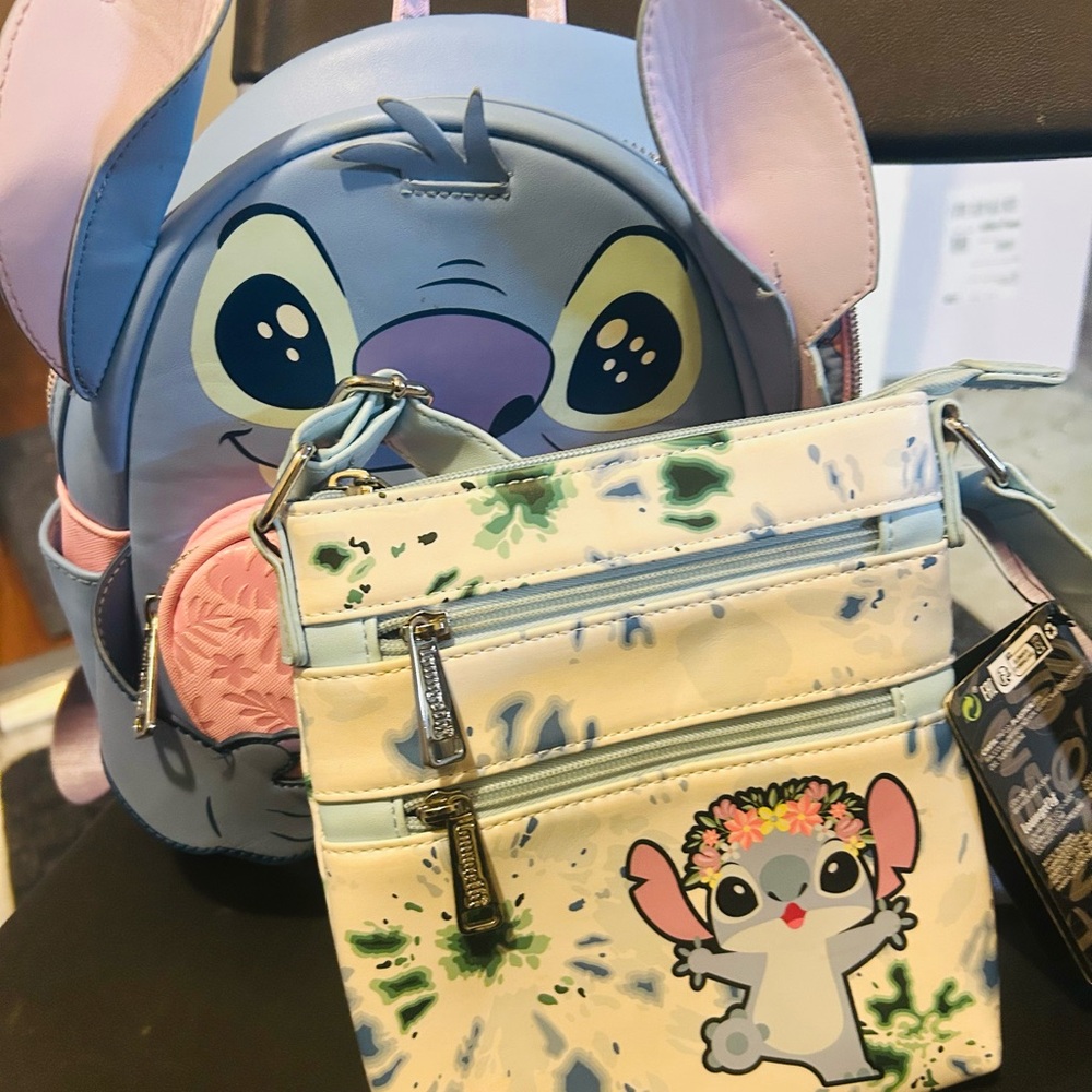 Loungefly Stitch Kids Backpack and Crossbody Set - Blue and Pink